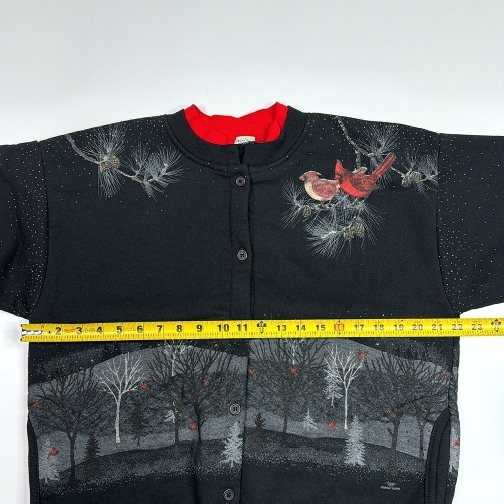 Vintage Artisans Black Cardinal Bird Button Up Sweatshirt Size Large - Picture 11 of 12